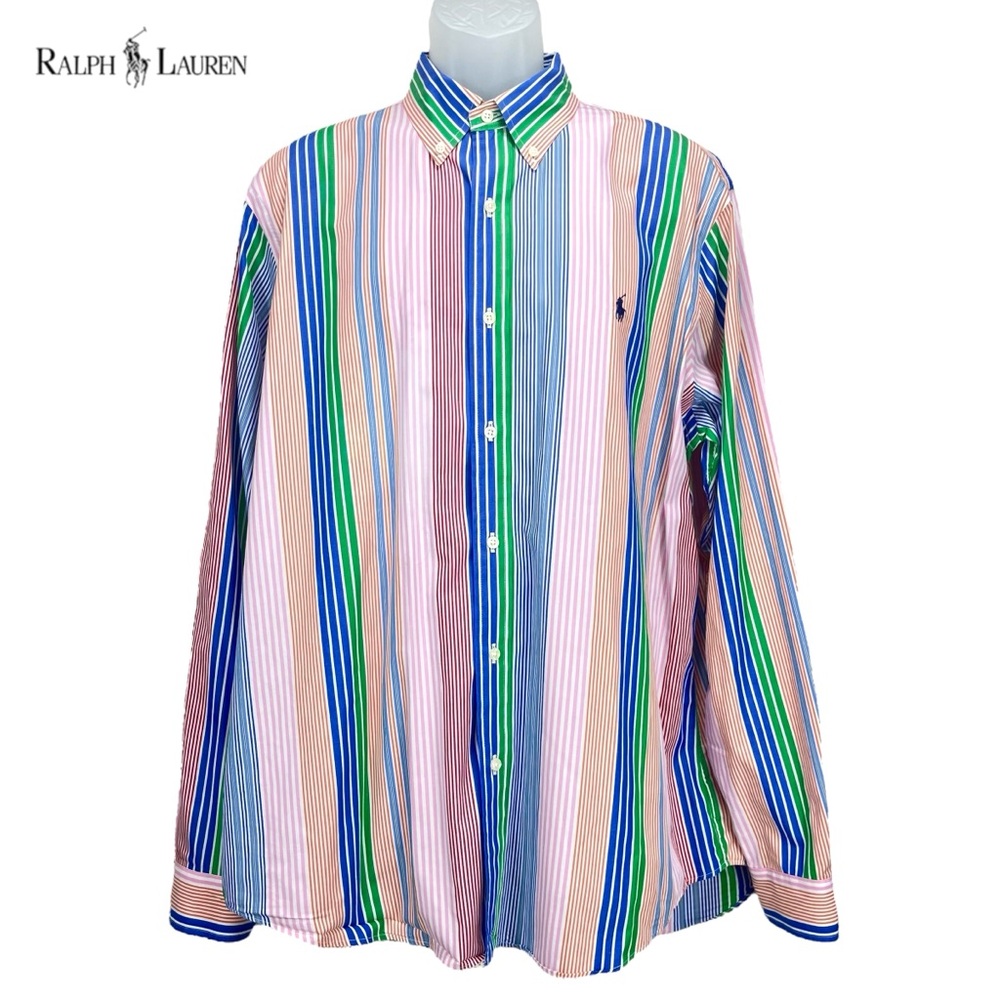 Ralph Lauren Men’s XL Multicolor Striped Classic Fit Stretch Button Down Shirt‎